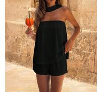 Ensemble de 2 pièces élégant de couleur unie PoPoHouse pour femmes, convenant pour les vacances d'été, la plage, les tenues décontractées, le bureau, les mariages, les fêtes. Ensemble sexy et fluide a