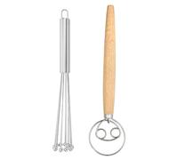 Ensemble De 2 PièCes, Fouet En Acier Inoxydable à 10 Billes Et PéTrin à PâTe Avec Manche En ChêNe, Fouet Cuisine Adapté à La Cuisson, à La Cuisson Et Au MéLange