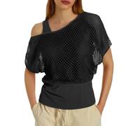 Ensemble de 2 pièces haut en maille fluo des années 80 pour femme, haut en résille transparente à épaules dénudées et gilet - Tenue gothique rétro Y2K pour festival rave, club discothèque et fête à