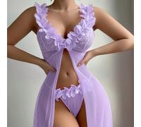 Ensemble de 2 pièces : Nuisette maxi à fleurs en dentelle et mesh contrastés + String L,M,S,XL,XSUnicoloreTissu en tulle