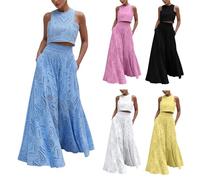 Ensemble de 2 pièces pour femme avec débardeur sans manches et jupe trapèze à taille élastique, ensemble de vêtements de détente, robe longue élégante deux pièces, streetwear, tenue de plage d'été