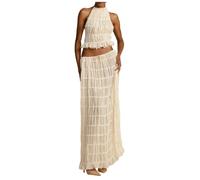 Ensemble de 2 Pièces pour Femme avec Jupe Longue sans Manches Dos Nu et Haut Court Plissé Jupe Maxi Fluide Sexy d'été Deux Pièces pour Printemps Eté Top