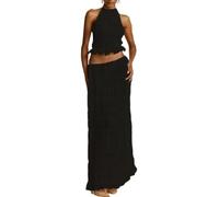 Ensemble de 2 Pièces pour Femme avec Jupe Longue sans Manches Dos Nu et Haut Court Plissé Jupe Maxi Fluide Sexy d'été Deux Pièces pour Printemps Eté Top