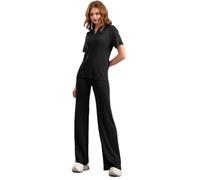 Ensemble de 2 pièces pour femme - Pull à manches courtes - Taille haute - Jambes larges, Noir , M