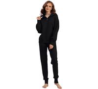 Ensemble de 2 pièces pour femme - Pull décontracté - Taille haute - Pantalon de jogging - Style coréen, Noir , M