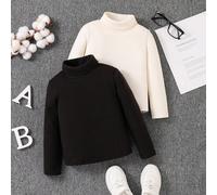 Ensemble de 2 pièces pour jeune fille : t-shirt col montant tricoté unicolore basique, hauts confortables et décontractés, parfaits pour un port décontracté et quotidien à l'école en automne et en hiv