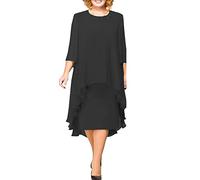 Ensemble de 2 pièces pour mère de mariée - Grande taille - Robe de fête de mariage formelle en mousseline de soie pour grand-mère, Noir , 48