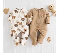 Ensemble de 2 pièces pour nouveau-né garçon, body à manches longues et pantalon en tricot doux avec motif ours de dessin animé 6-9M,0-1M,1-3M,3-6MCartoonÉtoffe