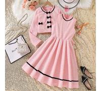 Ensemble de 2 pièces pour pré-adolescentes : Élégant gilet col Top à nœud papillon et robe plissée avec design de ruban à nœud, convient pour les jours fériés, les fêtes et le port quotidien, jours fé