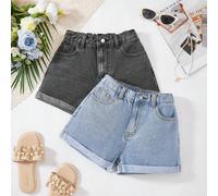Ensemble de 2 pièces pour préadolescentes, shorts en jean ample avec ourlet enroulé, pour le printemps et l'été. Idéal pour la plage, le boho, les concerts, les festivals, l'école, le campus et l'univ