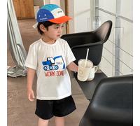 Ensemble de 2 pièces pour un jeune garçon Tenues estivales pour l'excavatrice confortables, mignonnes et imprimées de voitures pour s'amuser tous les jours et assortir pour des frères 6Y,7Y,4Y,5YCarto