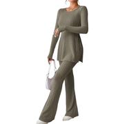 Ensemble de 2 pièces sexy à manches longues et col rond pour femme, Militaire En8, XXL
