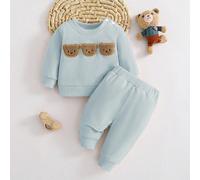 Ensemble de 2 pièces style coréen pour bébé nouveau-né, Sweat-shirt brodé avec motif ours de dessin animé, Sweat-shirt ajusté à manches longues et pantalon, mignon et confortable 6-9M,0-1M,1-3M,3-6MCa