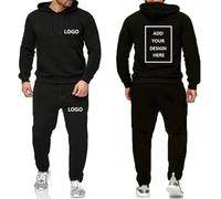 Ensemble De 2 Pièces Sweat À Capuche avec Logo Personnalisé pour Hommes, Survêtement pour Hommes, Vêtements De Sport, Pull et Pantalon De Survêtement, Black,3XL