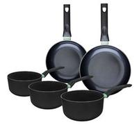 Ensemble de 2 poêles de 20 et 24 cm et 3 casseroles 16, 18 et 20 cm Fackelmann Brandao Noir|Vert