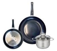 ELO 9724950 Batterie de cuisine 3 pièces, Ensemble de 2 Poêles de cuisson 20 et 28 cm et 1 faitout 14 cm Elo Prima Brillant, inox, induction
