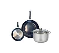 Ensemble de 2 Poêles de cuisson 20 et 28 cm et 1 faitout 24 cm Prima Brillant Elo