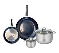 ELO 9725550 Batterie de cuisine 4 pièces, Ensemble de 2 Poêles de cuisson 20 et 28 cm et 2 faitouts 12 et 20 cm Elo Prima Brillant, inox, induction