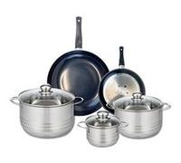 ELO 9727150 Batterie de cuisine 5 pièces, Ensemble de 2 Poêles de cuisson 20 et 28 cm et 3 faitouts 14, 20 et 24 cm Elo Prima Brillant, inox, induction, Noir