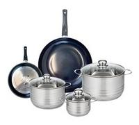 ELO 9730250 Batterie de cuisine 5 pièces, Ensemble de 2 Poêles de cuisson 20 et 32 cm et 3 faitouts 14, 20 et 24 cm Elo Prima Brillant, inox, induction, Noir