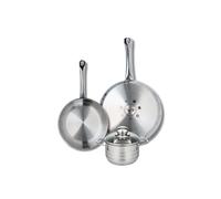 ELO 9875350 Batterie de cuisine 3 pièces, Ensemble de 2 Poêles de cuisson 24 et 28 cm et 1 faitout 14 cm Elo Profi Brillant, inox, induction