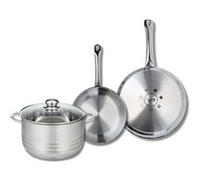 ELO 9875650 Batterie de cuisine 3 pièces, Ensemble de 2 Poêles de cuisson 24 et 28 cm et 1 faitout 24 cm Elo Profi Brillant, inox, induction