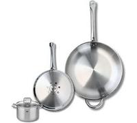 ELO 9504650 Batterie de cuisine 3 pièces, Ensemble de 2 Poêles de cuisson 24 et 32 cm et 1 faitout 12 cm Elo Profi Citrin, inox, induction