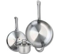 ELO 9878450 Batterie de cuisine 3 pièces, Ensemble de 2 Poêles de cuisson 24 et 32 cm et 1 faitout 14 cm Elo Profi Brillant, inox, induction, Gris
