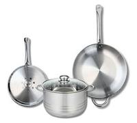 ELO 9878750 Batterie de cuisine 3 pièces, Ensemble de 2 Poêles de cuisson 24 et 32 cm et 1 faitout 24 cm Elo Profi Brillant, inox, induction, Gris Tourterelle