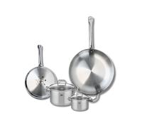 ELO 9505250 Batterie de cuisine 4 pièces, Ensemble de 2 Poêles de cuisson 24 et 32 cm et 2 faitouts 12 et 16 cm Elo Profi Citrin, inox, induction