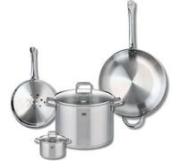 ELO 9505450 Batterie de cuisine 4 pièces, Ensemble de 2 Poêles de cuisson 24 et 32 cm et 2 faitouts 12 et 26 cm Elo Profi Citrin, inox, induction, Gris Pierre