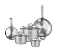 Elo Batterie de cuisine 2 poêles 24/32 cm et 3 faitouts 14/20/26 cm | Lot complet pour équiper la cuisine, 2 poêles et 3 faitouts, Inox robuste, 24 et 32 cm, Induction four et lave vaisselle