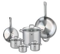 ELO 9507250 Batterie de cuisine 6 pièces, Ensemble de 2 Poêles de cuisson 24 et 32 cm et 4 faitouts 12, 14, 16 et 26 cm Elo Profi Citrin, inox, induction, Gris Perle