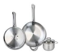 ELO 9881550 Batterie de cuisine 3 pièces, Ensemble de 2 Poêles de cuisson 28 et 32 cm et 1 faitout 14 cm Elo Profi Brillant, inox, induction