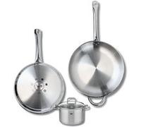 Ensemble de 2 Poêles de cuisson 28 et 32 cm et 1 faitout 14 cm Elo Profi Citrin Inox