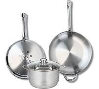 Ensemble de 2 Poêles de cuisson 28 et 32 cm et 1 faitout 20 cm Elo Profi Brillant Inox