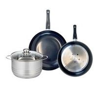 ELO 9737650 Batterie de cuisine 3 pièces, Ensemble de 2 Poêles de cuisson 28 et 32 cm et 1 faitout 24 cm Elo Prima Brillant, inox, induction