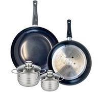 ELO 9737750 Batterie de cuisine 4 pièces, Ensemble de 2 Poêles de cuisson 28 et 32 cm et 2 faitouts 12 et 14 cm Elo Prima Brillant, inox, induction, Noir