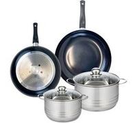 ELO 9738650 Batterie de cuisine 4 pièces, Ensemble de 2 Poêles de cuisson 28 et 32 cm et 2 faitouts 20 et 24 cm Elo Prima Brillant, inox, induction, Noir