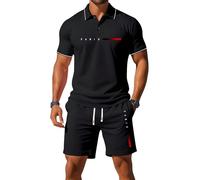 Ensemble de 2 polos d'été à manches courtes et manches courtes pour homme, motif paris, décontracté, vacances, plage, sport, course à pied