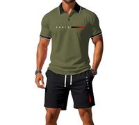 Ensemble de 2 polos d'été à manches courtes et manches courtes pour homme, motif paris, décontracté, vacances, plage, sport, course à pied
