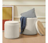Ensemble de 2 poufs ronds avec rangement, tabourets de maquillage multifonctions en velours rembourré, supportant 136 kg, table basse moderne for salon, chambre à coucher et salle à manger(Gray)
