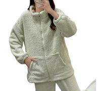 Ensemble de 2 pyjamas en polaire corail pour femme avec col montant et fermeture éclair intégrale, a-vert, S