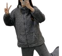 Ensemble de 2 pyjamas en polaire corail pour femme avec col montant et fermeture éclair intégrale, A-gris 2, M