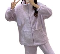 Ensemble de 2 pyjamas en polaire corail pour femme avec col montant et fermeture éclair intégrale, a-violet, M