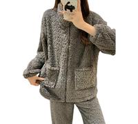 Ensemble de 2 pyjamas en polaire corail pour femme avec col montant et fermeture éclair intégrale, A-gris 1, XL