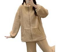 Ensemble de 2 pyjamas en polaire corail pour femme avec col montant et fermeture éclair intégrale, a-kaki, XL