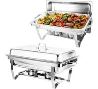 Ensemble de 2 réchauds en Acier Inoxydable pour Buffet, réchauds rectangulaires de Grande Taille avec Plateaux, Couvercle, Cadre Pliable et Support.