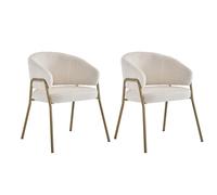Ensemble de 2 rembourrés Chaises de salle à manger dans le conception moderne en tissu de sherpa avec doré Pieds, Blanc