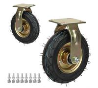 Ensemble De 2 Roulettes Robustes, Roulette Pneumatique En Caoutchouc Fixe/pivotante/frein De 8/10 Pouces, Application Commerciale/industrielle, Capacité De Charge De 250 Lb(Fixed,Ø200mm/8in)